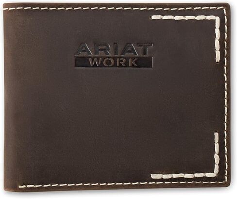 محفظة ARIAT للرجال ذات الغرز السميكة ثنائية الطي، حجب RFID، جلد، بني in Kuwait