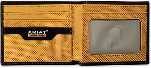 محفظة ARIAT للرجال ذات الغرز السميكة ثنائية الطي، حجب RFID، جلد، بني in Kuwait