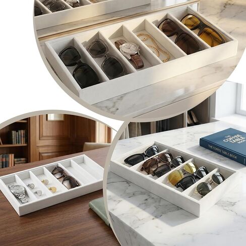4 Pack Velvet Sunglasses Organizer Tray, 6 Grid Eyeglass Storage Display Case, Stackable MDF Drawer Organizer for Glasses, Jewelry, Watch, Cosmetics (Beige) in Saudi Arabia