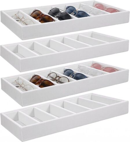 4 Pack Velvet Sunglasses Organizer Tray, 6 Grid Eyeglass Storage Display Case, Stackable MDF Drawer Organizer for Glasses, Jewelry, Watch, Cosmetics (Beige) in Saudi Arabia