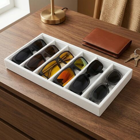 4 Pack Velvet Sunglasses Organizer Tray, 6 Grid Eyeglass Storage Display Case, Stackable MDF Drawer Organizer for Glasses, Jewelry, Watch, Cosmetics (Beige) in Saudi Arabia