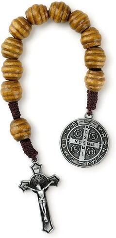 JUXINGDAZYF Wooden Pocket Rosary for Men, Rosario with Cross and Saint Benedict Medal, One Decade Rosary Catholic Prayer Beads, Small Rosaries for Travel, Car, Church and Daily Prayer, 8 Inch Brown in Saudi Arabia