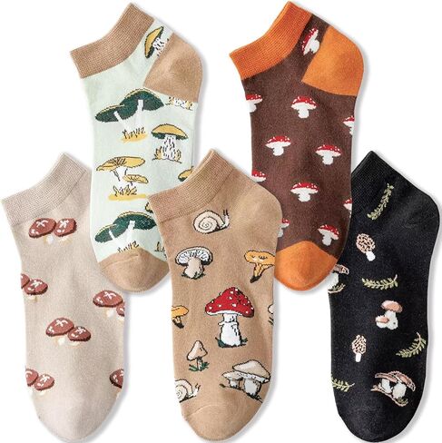 Funny Mushroom Socks for Women Girls, 5 Pairs Cute & Fun Ankle Socks Cotton Low Cut Womens Socks, Novelty Gifts for Mom Daughter in Saudi Arabia