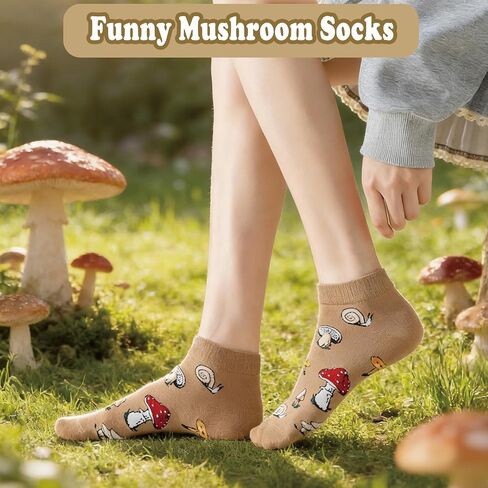 Funny Mushroom Socks for Women Girls, 5 Pairs Cute & Fun Ankle Socks Cotton Low Cut Womens Socks, Novelty Gifts for Mom Daughter in Saudi Arabia