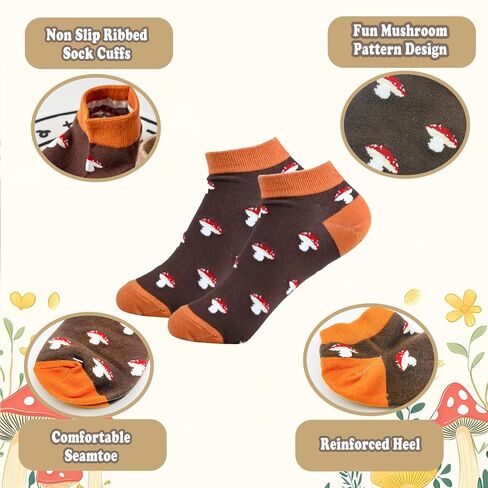 Funny Mushroom Socks for Women Girls, 5 Pairs Cute & Fun Ankle Socks Cotton Low Cut Womens Socks, Novelty Gifts for Mom Daughter in Saudi Arabia
