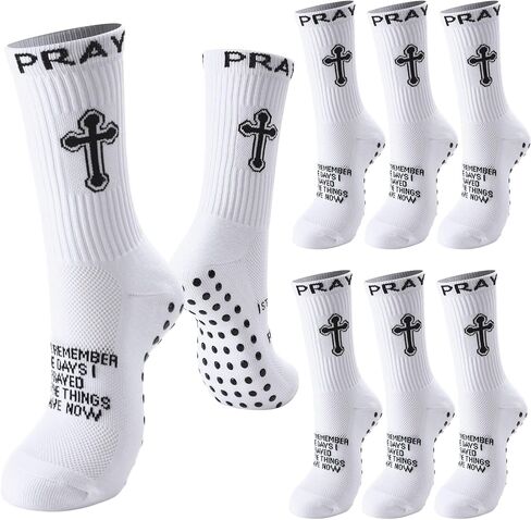 Jetec 4 Pairs Christian Cross Socks Cross Grip Soccer Sock Anti Slip with Bible Verse Card I Still Remember The Day I Pray for Men Dad Husband Birthday Easter Religious Soccer Sock Jesus VBS Gifts in Kuwait