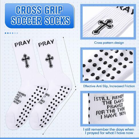 Jetec 4 Pairs Christian Cross Socks Cross Grip Soccer Sock Anti Slip with Bible Verse Card I Still Remember The Day I Pray for Men Dad Husband Birthday Easter Religious Soccer Sock Jesus VBS Gifts in Kuwait