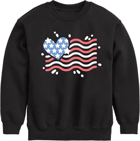 Instant Message - 4th of July - American Flag Heart - Toddler & Youth Crewneck Fleece Sweatshirt in Kuwait