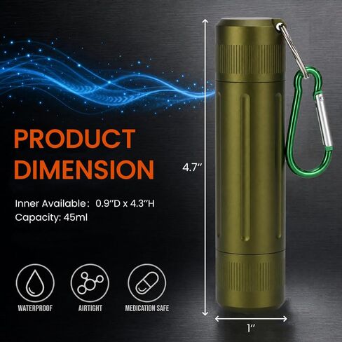 Waterproof Pill Container, Airtight Metal Tube Storage with Dual-Opening Lids, Hooks, Aluminium Smell Proof Keychain Spice Bottle Portable Case for Camp, Travel, Outdoor in Saudi Arabia
