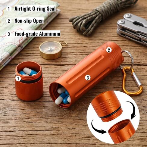 Waterproof Pill Container, Airtight Metal Tube Storage with Dual-Opening Lids, Hooks, Aluminium Smell Proof Keychain Spice Bottle Portable Case for Camp, Travel, Outdoor in Saudi Arabia