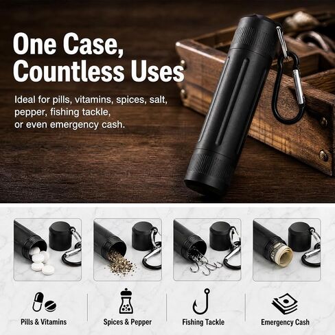 Waterproof Pill Container, Airtight Metal Tube Storage with Dual-Opening Lids, Hooks, Aluminium Smell Proof Keychain Spice Bottle Portable Case for Camp, Travel, Outdoor in Saudi Arabia