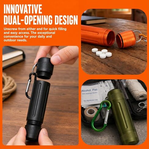 Waterproof Pill Container, Airtight Metal Tube Storage with Dual-Opening Lids, Hooks, Aluminium Smell Proof Keychain Spice Bottle Portable Case for Camp, Travel, Outdoor in Saudi Arabia