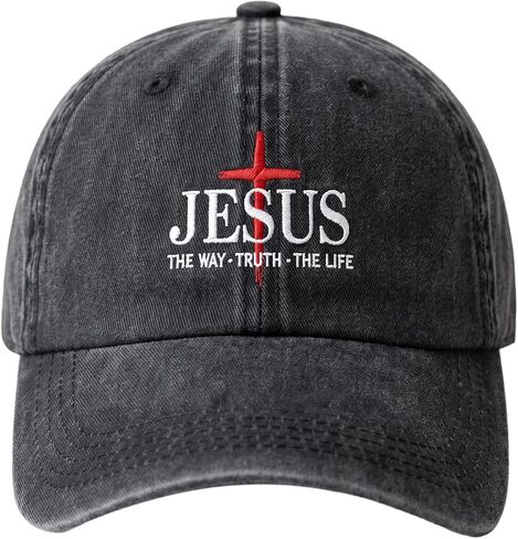 BINTEHGS Mens Christian Faith Embroidered Hat Jesus The Way The Truth The Life Baseball Cap Cross Adjustable Trucker Hats in Saudi Arabia