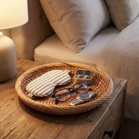 1 Pcs Round Keys Basket Handwoven Rattan Small Key Bowl Small Woven Wicker Basket Round Entryway Organize Baskets for Key Wallet Cell Phone Fruit Food Holder Decorative Table Storage in Saudi Arabia