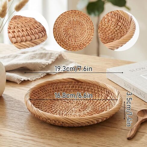 1 Pcs Round Keys Basket Handwoven Rattan Small Key Bowl Small Woven Wicker Basket Round Entryway Organize Baskets for Key Wallet Cell Phone Fruit Food Holder Decorative Table Storage in Saudi Arabia