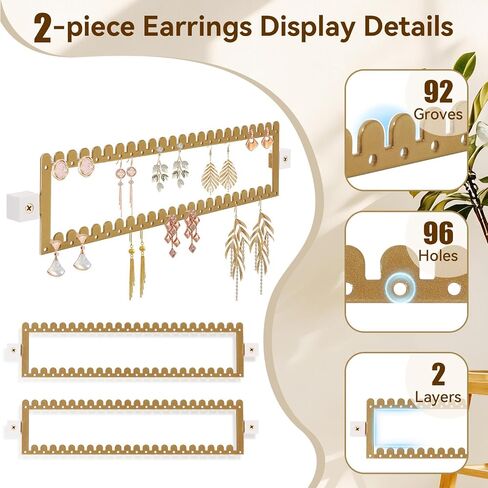 2 Pack Metal Necklace Holder and Earring Organizer Earring and Necklace Display Storage, Space-saving Jewelry Organizer in Saudi Arabia