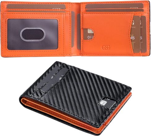 Men's Genuine Leather RFID Blocking Slim Wallet Pop-Up Card Holder 9-12 Card Capacity ID Window & Cash Slot (Black-Cash Pocket) in Saudi Arabia