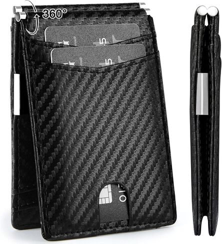 Men's Genuine Leather RFID Blocking Slim Wallet Pop-Up Card Holder 9-12 Card Capacity ID Window & Cash Slot (Black-Cash Pocket) in Saudi Arabia
