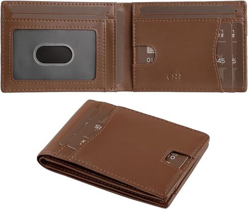 Men's Genuine Leather RFID Blocking Slim Wallet Pop-Up Card Holder 9-12 Card Capacity ID Window & Cash Slot (Black-Cash Pocket) in Saudi Arabia