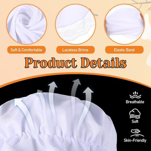 Tucnoeu White Colonial Hat, Elastic Colonial Mop Cap Halloweens Costume Bonnets Colonial Costume Pilgrim Hats Traditional Bonnet Mop Cap Pilgrim Costume in Kuwait