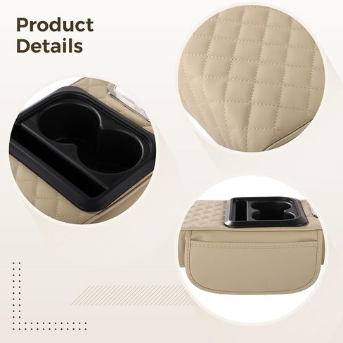 Car Center Console Armrest Pillow, Leather Center Console Armrest with Cup Holder & Tissue Slot, Memory Foam Support, Car Armrest Box Organizer in Kuwait