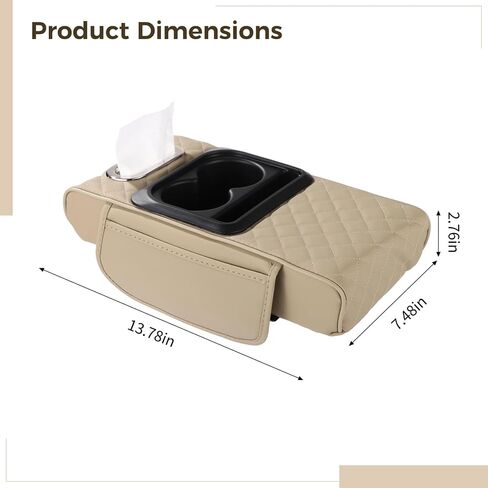 Car Center Console Armrest Pillow, Leather Center Console Armrest with Cup Holder & Tissue Slot, Memory Foam Support, Car Armrest Box Organizer in Kuwait
