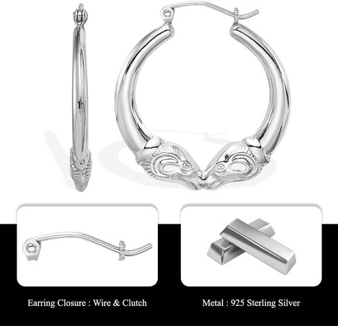 Diamond2Deal 925 Sterling Silver Rhodium Plated Rams Head Hoop Earrings in Kuwait