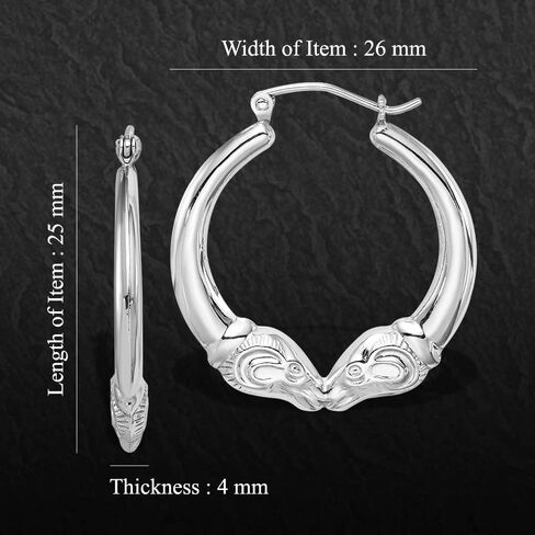 Diamond2Deal 925 Sterling Silver Rhodium Plated Rams Head Hoop Earrings in Kuwait