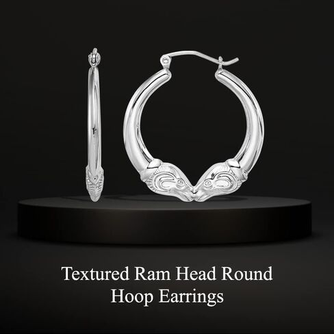 Diamond2Deal 925 Sterling Silver Rhodium Plated Rams Head Hoop Earrings in Kuwait