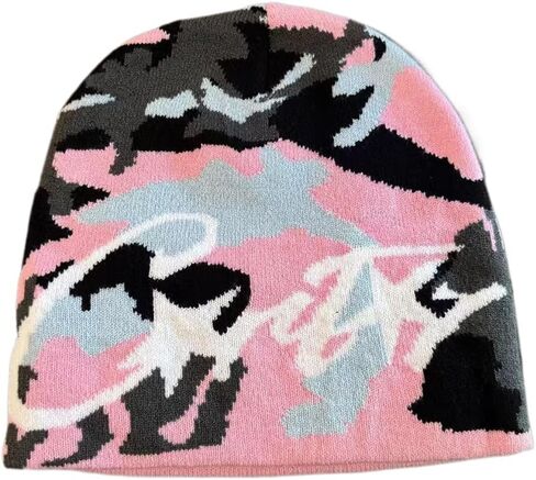 Y2k Beanie Women Men 90s Camo Graphic Beanies Emo Cute Knit Hat Streetwear 2000s Grunge Accessories in Saudi Arabia
