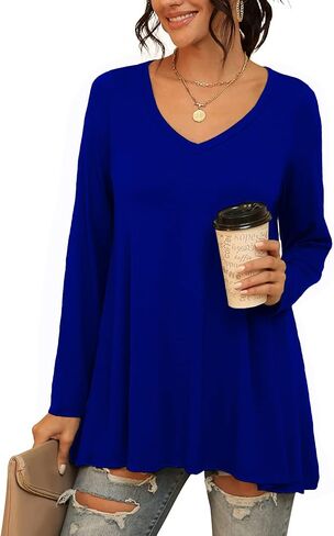 Womens Casual Flattering Long Sleeve Dressy Casual Comfy Blouse Loose Fit Flowy Tunic Tops in Saudi Arabia