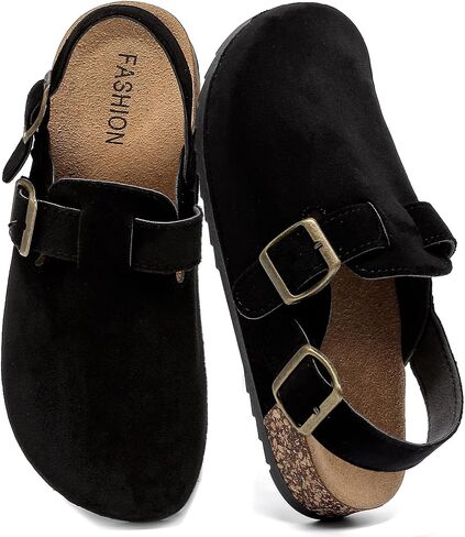 Men's Suede Clogs with Back Strap Adjustable Cork Footbed Leather Mules Clogs for Women Comfort Memory Foam Slingback Clog Sandal with Buckle Slip on Potato Shoes (US Size 11 Women/10 Men) in Saudi Arabia