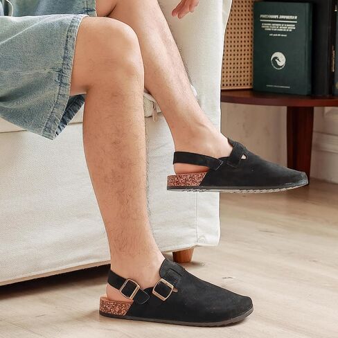 Men's Suede Clogs with Back Strap Adjustable Cork Footbed Leather Mules Clogs for Women Comfort Memory Foam Slingback Clog Sandal with Buckle Slip on Potato Shoes (US Size 11 Women/10 Men) in Saudi Arabia