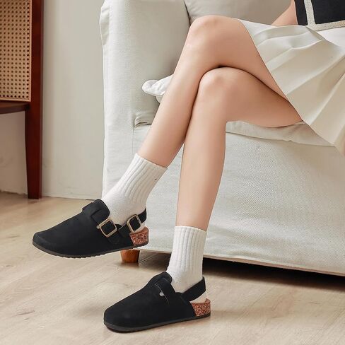 Men's Suede Clogs with Back Strap Adjustable Cork Footbed Leather Mules Clogs for Women Comfort Memory Foam Slingback Clog Sandal with Buckle Slip on Potato Shoes (US Size 11 Women/10 Men) in Saudi Arabia