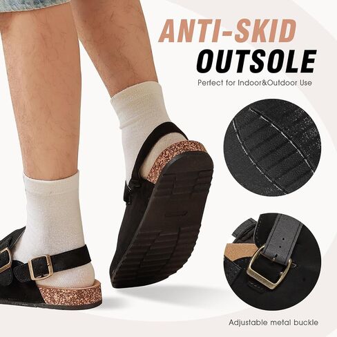 Men's Suede Clogs with Back Strap Adjustable Cork Footbed Leather Mules Clogs for Women Comfort Memory Foam Slingback Clog Sandal with Buckle Slip on Potato Shoes (US Size 11 Women/10 Men) in Saudi Arabia