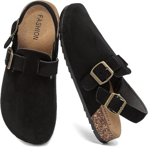 Men's Suede Clogs with Back Strap Adjustable Cork Footbed Leather Mules Clogs for Women Comfort Memory Foam Slingback Clog Sandal with Buckle Slip on Potato Shoes (US Size 11 Women/10 Men) in Saudi Arabia
