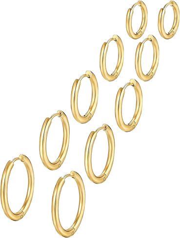 5 Pairs Small Gold Silver Huggie Hoop Earrings Set for Women, 316L Surgical 14K Gold Plated Stainless Steel Cartilage Tiny Lightweight Hoops Hypoallergenic Multiple Piercing Jewelry 6 8 10 12 14 mm in Saudi Arabia