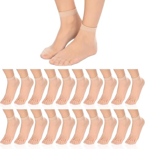 20 Pairs Sheer Ankle Socks for Women Nylon Stockings Ultra Thin Soft Silky Breathable Transparent Socks Reinforced Toe Invisible Low Cut Casual Daily Wear in Saudi Arabia