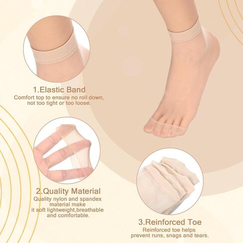 20 Pairs Sheer Ankle Socks for Women Nylon Stockings Ultra Thin Soft Silky Breathable Transparent Socks Reinforced Toe Invisible Low Cut Casual Daily Wear in Saudi Arabia
