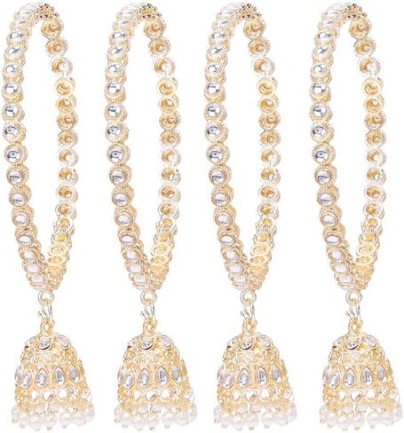 Efulgenz Indian Bollywood Traditional Rhinestone Crystal Wedding Jhumka Tassel Bracelet Bangle Set Jewelry in Kuwait