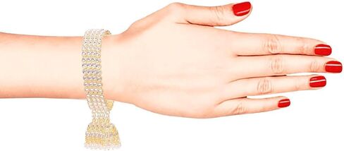 Efulgenz Indian Bollywood Traditional Rhinestone Crystal Wedding Jhumka Tassel Bracelet Bangle Set Jewelry in Kuwait