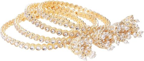 Efulgenz Indian Bollywood Traditional Rhinestone Crystal Wedding Jhumka Tassel Bracelet Bangle Set Jewelry in Kuwait