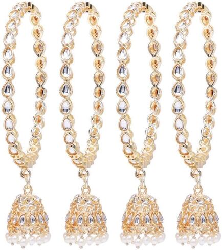 Efulgenz Indian Bollywood Traditional Rhinestone Crystal Wedding Jhumka Tassel Bracelet Bangle Set Jewelry in Kuwait