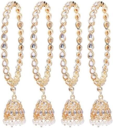 Efulgenz Indian Bollywood Traditional Rhinestone Crystal Wedding Jhumka Tassel Bracelet Bangle Set Jewelry in Kuwait