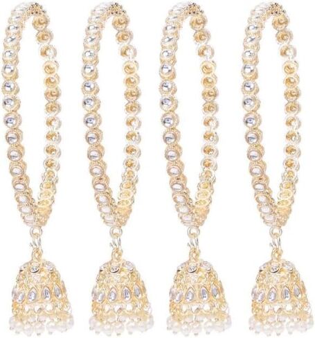 Efulgenz Indian Bollywood Traditional Rhinestone Crystal Wedding Jhumka Tassel Bracelet Bangle Set Jewelry in Kuwait