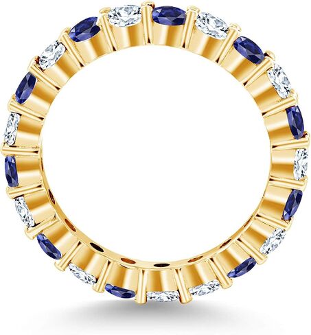 Gem Stone King 18K Yellow Gold Plated Silver Round Blue and White Created Sapphire Eternity Band Ring For Women | 2.70 Cttw | Gemstone Birthstone | Available In Size 5, 6, 7, 8, 9 in Kuwait