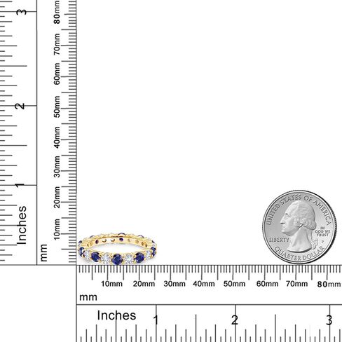 Gem Stone King 18K Yellow Gold Plated Silver Round Blue and White Created Sapphire Eternity Band Ring For Women | 2.70 Cttw | Gemstone Birthstone | Available In Size 5, 6, 7, 8, 9 in Kuwait