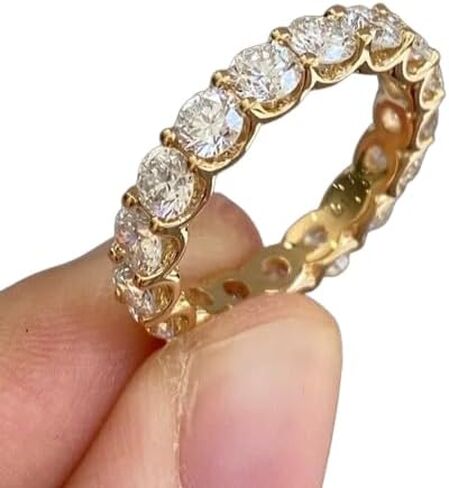 YashJewelArt 3.00Ct Round Cut Lab Created Diamond Women's Full Eternity Wedding Band Ring 14K Yellow Gold Finish 925 Sterling Silver in Kuwait