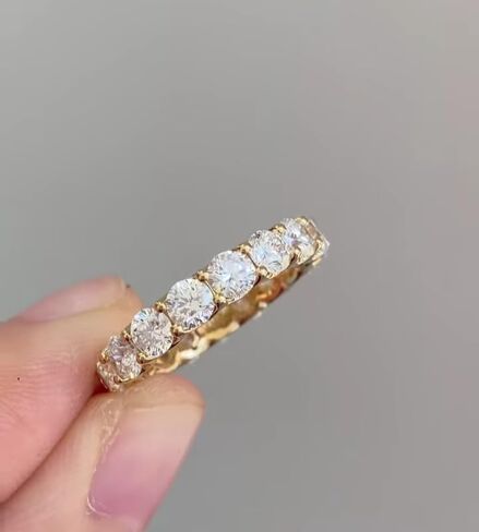 YashJewelArt 3.00Ct Round Cut Lab Created Diamond Women's Full Eternity Wedding Band Ring 14K Yellow Gold Finish 925 Sterling Silver in Kuwait