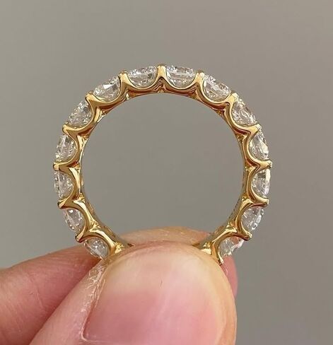 YashJewelArt 3.00Ct Round Cut Lab Created Diamond Women's Full Eternity Wedding Band Ring 14K Yellow Gold Finish 925 Sterling Silver in Kuwait
